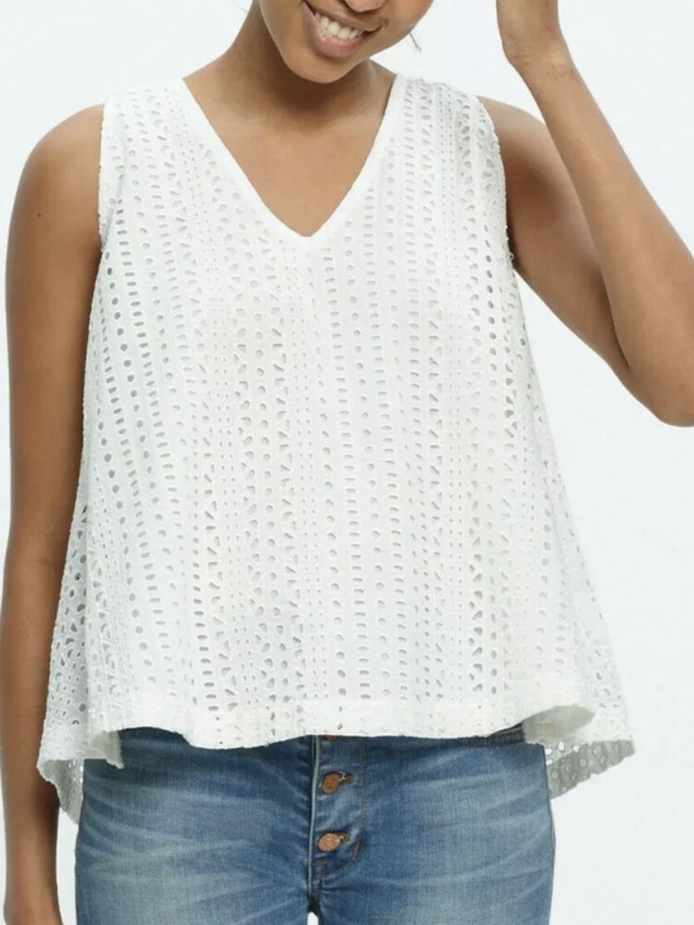 Madewell White Eyelet Swing-Back Tank Top. Size XS